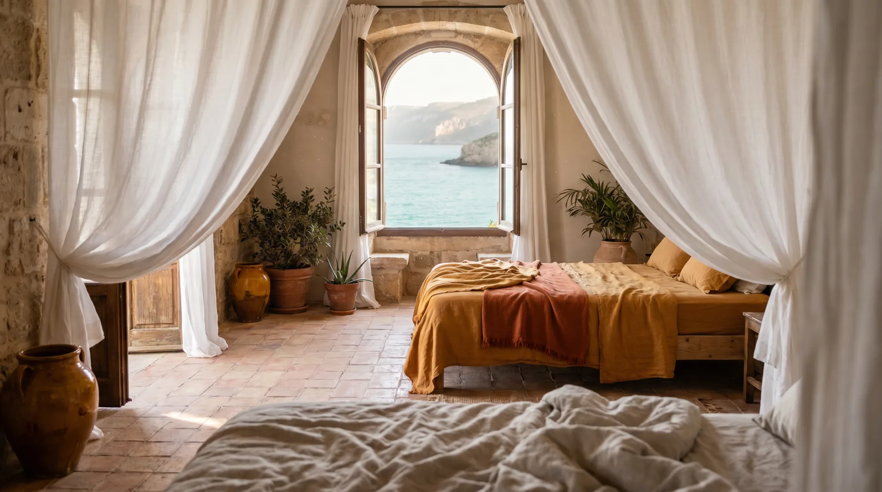 Camera sul mare al mattino